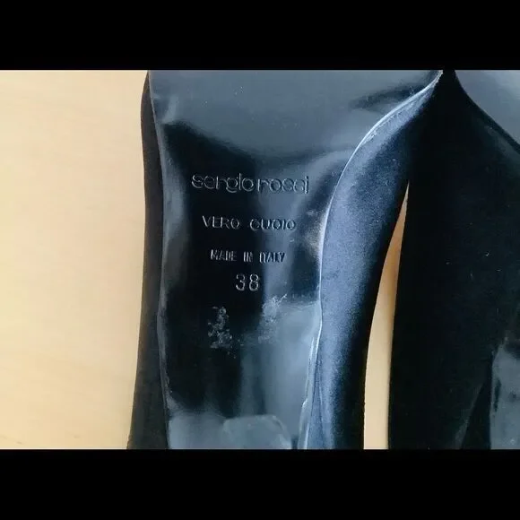 VINTAGE SERGIO ROSSI HEELS SATIN BLACK 8 New - Picture 5 of 6